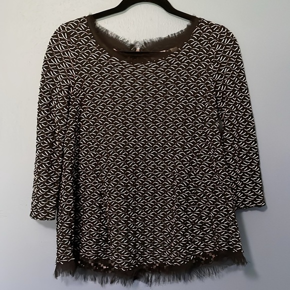 Anthropologie 9-H15 Stcl NWOT Black/ White Textured Fringe Blouse Size Small - Picture 1 of 10